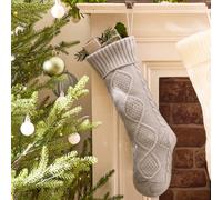 Dibor Set of 4 Traditional Grey Chunky Knit Xmas Gift Christmas Stocking | Size: 4 Pack Dibor Grey 4 Pack