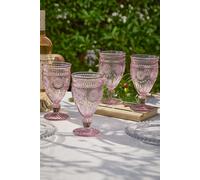 Dibor Set of 4 Vinatge Armas Spring Summer Embossed Rose Wine Goblets Wedding Gift Glasses 300ml in Pink | Size: 4 Pack Dibor Pink 4 Pack