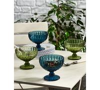 Dibor Set Of 4 Vintage Blue & Green Glass Trifle Bowl And Dessert Bowls 300Ml