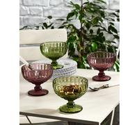 Dibor Set Of 4 Vintage Green & Pink Glass Trifle Bowl Christmas Dessert Bowls H10 X Dia12Cm