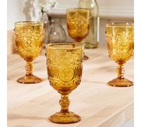 Dibor Set Of 4 Vintage Luxury Amber Embossed Drinking Spring Summer Wine Glass Goblets 300Ml