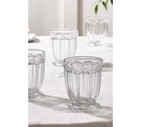 Dibor Set of 4 Vintage Luxury Clear Embossed Short Drinking Glass Whiskey Glass Tumblers Wine Goblets Festive Christmas Decor Glassware 340ml Dibor Clear 4 Pack