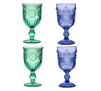 Dibor Set of 4 Vintage Luxury Embossed Embossed Drinking Wine Glass Wine Goblets Festive Christmas Decor Glassware 290ml in Blue | Size: 4 Pack Dibor Blue 4 Pack