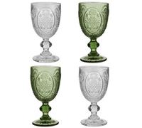 Dibor Set Of 4 Vintage Luxury Green & Clear Drinking Wine Glass Wine Goblets Festive Decor Glassware 310Ml