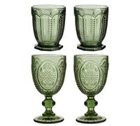 Dibor Set Of 4 Vintage Luxury Green Embossed Short Tumblers & Drinking Glasse Spring Summer Wine Goblets 310Ml