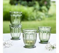 Dibor Set Of 4 Vintage Luxury Green Embossed Short Whiskey Glass Tumblers Spring Summer Wine Goblets 290Ml