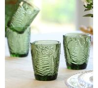 Dibor Set Of 4 Vintage Luxury Green Leaf Embossed Drinking Glass Tumblers Spring Summer Wine Goblets 260Ml
