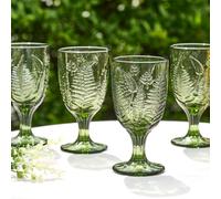 Dibor Set of 4 Vintage Luxury Spring Summer Green Leaf Embossed Drinking Glass Wine Goblets Wedding Gift 230ml | Size: 4 Pack Dibor Green 4 Pack