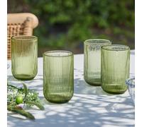 Dibor Set Of 4 Vintage Luxury Green Ribbed Highball Drinking Glass Tumblers Wine Goblets Spring Summer Wedding Decor Glassware 420Ml