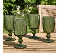 Dibor Set of 4 Vintage Luxury Green Trailing Leaf Drinking Goblet Glasses Festive Christmas Decor Glassware 350ml | Size: 4 Pack Dibor Green 4 Pack