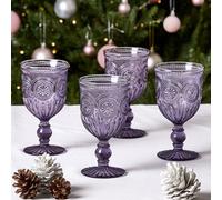 Dibor Set Of 4 Vintage Luxury Purple Embossed Drinking Wine Glass Spring Summer Wine Goblets 290Ml