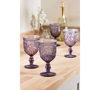 Dibor Set of 4 Vintage Luxury Purple Embossed Drinking Wine Glass Wine Goblets Festive Christmas Decor Glassware 290ml | Size: 4 Pack Dibor Purple 4 Pack