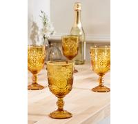 Dibor Set of 4 Vintage Luxury Spring Summer Amber Embossed Drinking Wine Glass Goblets Wedding Gift 300ml in Yellow | Size: 4 Pack Dibor Yellow 4 Pack