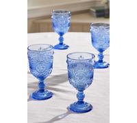 Dibor Set of 4 Vintage Luxury Spring Summer Blue Embossed Drinking Wine Glass Wine Goblets Wedding Gift 300ml | Size: 4 Pack Dibor Blue 4 Pack