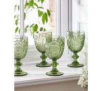 Dibor Set Of 4 Vintage Luxury Green Drinking Goblet Spring Summer Wine Glasses 310Ml