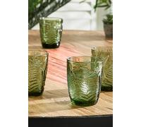 Dibor Set Of 4 Vintage Luxury Green Leaf Embossed Drinking Glass Tumblers Spring Summer Wine Goblets 260Ml