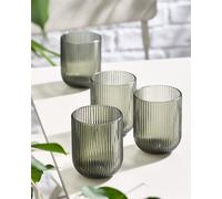 Dibor Set Of 4 Vintage Luxury Grey Ribbed Short Drinking Glass Whisky Glass Tumbers Spring Summer Glassware 270Ml