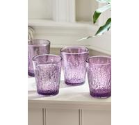 Dibor Set Of 4 Vintage Luxury Lavender Spring Summer Embossed Drinking Glass Tumblers 320Ml