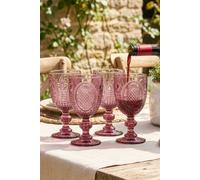 Dibor Set Of 4 Vintage Luxury Pink Drinking Glass Spring Summer Wine Goblets 310Ml