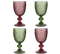 Dibor Set of 4 Vintage Luxury Pink & Green Drinking Wine Glass Wine Goblets Festive Christmas Decor Glassware 310ml | Size: 4 Pack Dibor Pink 4 Pack