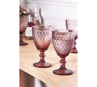 Dibor Set Of 4 Vintage Luxury Red Diamond Embossed Drinking Glass Spring Summer Wine Goblets 270Ml