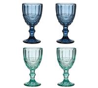 Dibor Set of 4 Vintage Luxury Sapphire Blue & Turquoise Drinking Wine Glass Wine Goblets Festive Christmas Decor Glassware 350ml | Size: 4 Pack Dibor Blue 4 Pack