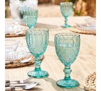 Dibor Set Of 4 Vintage Luxury Turquoise Drinking Glass Spring Summer Wine Goblets 350Ml