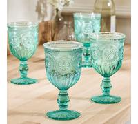 Dibor Set Of 4 Vintage Luxury Turquoise Embossed Drinking Glass Spring Summer Wine Goblets 290Ml
