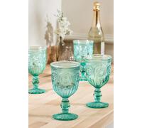 Dibor Set of 4 Vintage Luxury Turquoise Embossed Drinking Glass Wine Goblets Festive Christmas Decor Glassware 290ml in Green | Size: 4 Pack Dibor Green 4 Pack