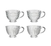 Dibor Set Of 4 Vintage Style Embossed Botanical Design Coffee Mug Clear Tea Cups