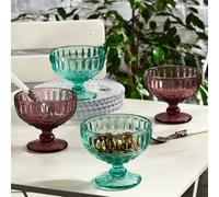 Dibor Set Of 4 Vintage Turquoise Blue & Pink Glass Trifle Bowl And Dessert Bowls