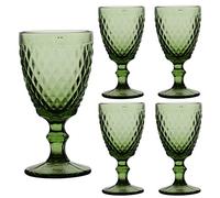 Dibor Set of 4 Wine Glasses Green Embossed Diamond 270ml Goblets (CB99)