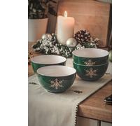 Dibor Set of 4 Winter Bowls Christmas Dinnerware Stoneware Bowls 14.2cm in Green | Size: 4 Pack Dibor Green 4 Pack