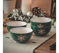 Dibor Set Of 4 Winter Snowflake Bowls Christmas Crockery Dinnerware Stoneware Bowls 14.2Cm