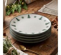 Dibor Set Of 4 Winter Snowflake Stoneware Christmas Dinner Plates Dia 27Cm