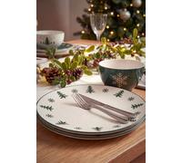 Dibor Set Of 4 Winter Snowflake Stoneware Christmas Dinner Plates Dia 27Cm