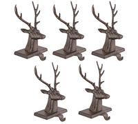 Dibor Set of 5 Christmas Stocking Holders Cast Iron Reindeer Hooks - 1.5kg