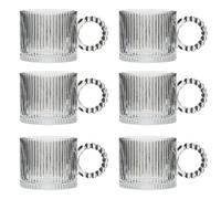 Dibor Set Of 6 Bella Perle Ribbed Glass Coffee Mug Clear Tea Cups 420Ml