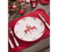 Dibor Set of 6 Cranberry Red Stag Christmas Dinner Plates Festive Table Set Dia27cm | Size: 6 Pack Dibor Red 6 Pack