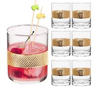 Dibor Set of 6 Deluxe 400ml Glasses Gold Diamond Embossed Glassware (BW35) | Cocktail Tumblers, Glassware Gift Set, Gold Band