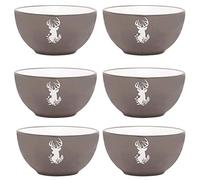 Dibor Set of 6 Dessert Bowls - Grey & White Reindeer Stoneware Crockery | Dishwasher Safe, Microwave Safe, Hand Finished, Reindeer Dinnerware Set, Mix & Match