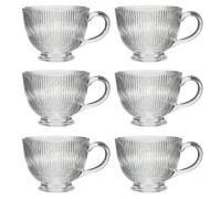 Dibor Set of 6 Embossed Footed Glass Coffee Mug Clear Tea Cups 400ml | Size: 6 Pack Dibor Clear 6 Pack