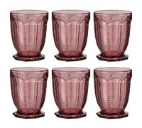 Dibor Set of 6 Embossed Pink Diamond 290ml Tumbler Drinking Glasses Alfresco Dining Glassware (DA05)