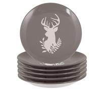 Dibor Set of 6 Grey Stag Head Christmas Dinner Plate Side Plates Dia21cm | Size: 6 Pack Dibor Grey 6 Pack