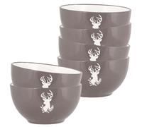Dibor Set of 6 Grey Stag Stoneware Christmas Dinner Soup Bowls Dia14.5cm | Size: 6 Pack Dibor Grey 6 Pack