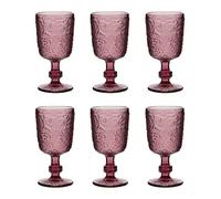 Dibor Set of 6 Lugo Pink Paisley Embossed Wine Goblets 300ml - Christmas Dinner Table Glassware | Size: 6 Pack Dibor Pink 6 Pack