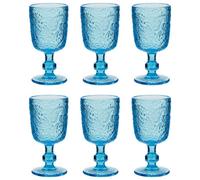 Dibor Set Of 6 Luxury Bright Blue Drinking Glass Wine Goblets Festive Christmas Decor Glassware 300Ml