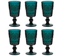 Dibor Set Of 6 Luxury Embossed Dark Green Drinking Glass Wine Goblets Festive Christmas Decor Glassware 290Ml