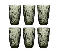 Dibor Set Of 6 Luxury Green Leaf Embossed Tall Highball Drinking Glass Tumblers 350Ml