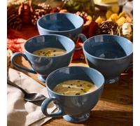 Dibor Set of 6 Montmartre Large French Blue Ceramic Tea Cups Coffee Mugs | Size: 6 Pack Dibor Blue 6 Pack